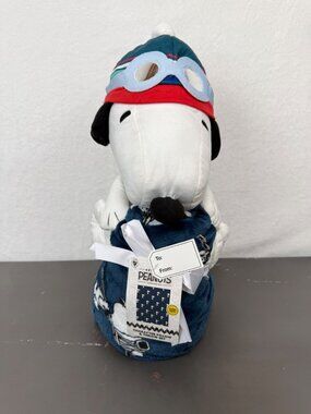 Peanuts Snoopy Character Pillow & Throw Set - Super Soft Plush Design Navy Blue